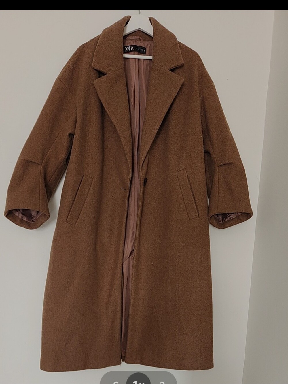 Zara Camel Brown Long Wool-Blend Pea Coat